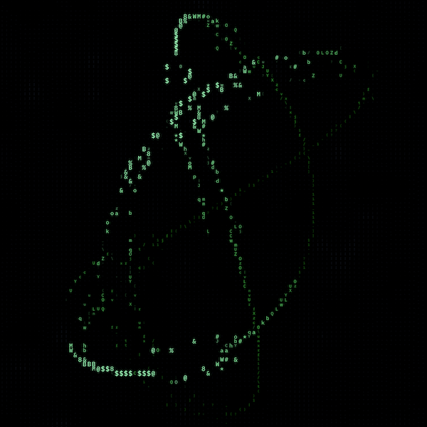 a green lissajous figure on a black background. The lissajous figure is made from ascii characters